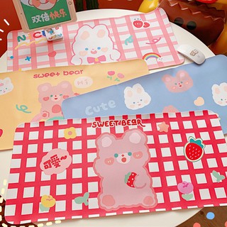 Thảm lót chuột bàn phím chất liệu mềm in hình gấu và thỏ dễ thương cho học sinh