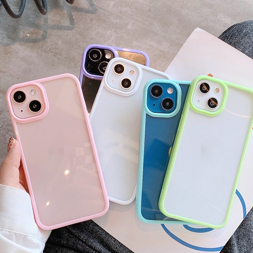 INS Khung màu kẹo Ốp lưng trong suốt cho iPhone 11 12 Pro Max X Xs 8 7 Plus Ốp lưng mềm Tpu chống sốc