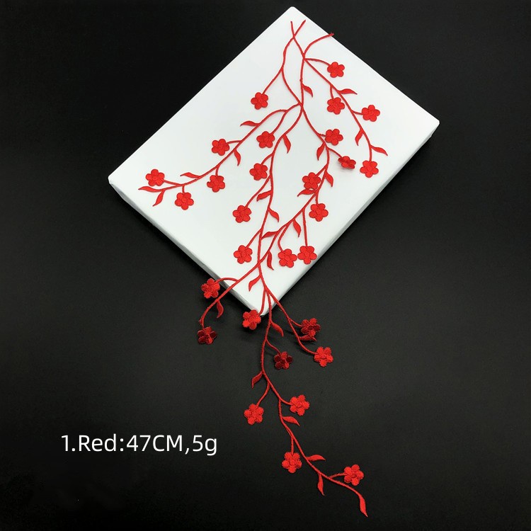 Miếng Vá Ủi Thêu Hình Hoa Mận / Vàng / Bạc 47CM Kèm Keo Dán Sau Lưng