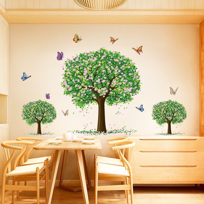 Decal dán tường 3 cây xanh trang trí phòng khách , sẵn keo dán.