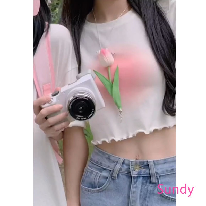 Áo Thun Cổ TròN HọA TiếT Hoa ThờI Trang Cho Nữ