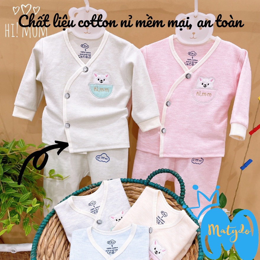 Quần áo sơ sinh bé trai bé gái mùa đông cao cấp chất vải an toàn đồ sơ sinh cho bé Hi mom cúc chéo SS11