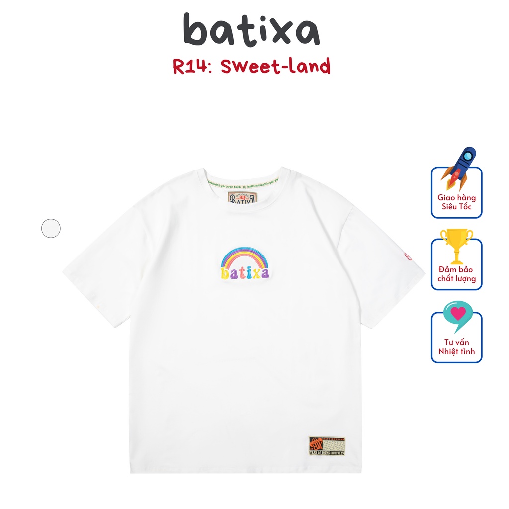 Áo Thun Tay Lỡ Nam Nữ Phông Trắng Thêu Cầu Vồng Siêu Cute Sweet Land R14 Local Brand Chính Hãng BATIXA
