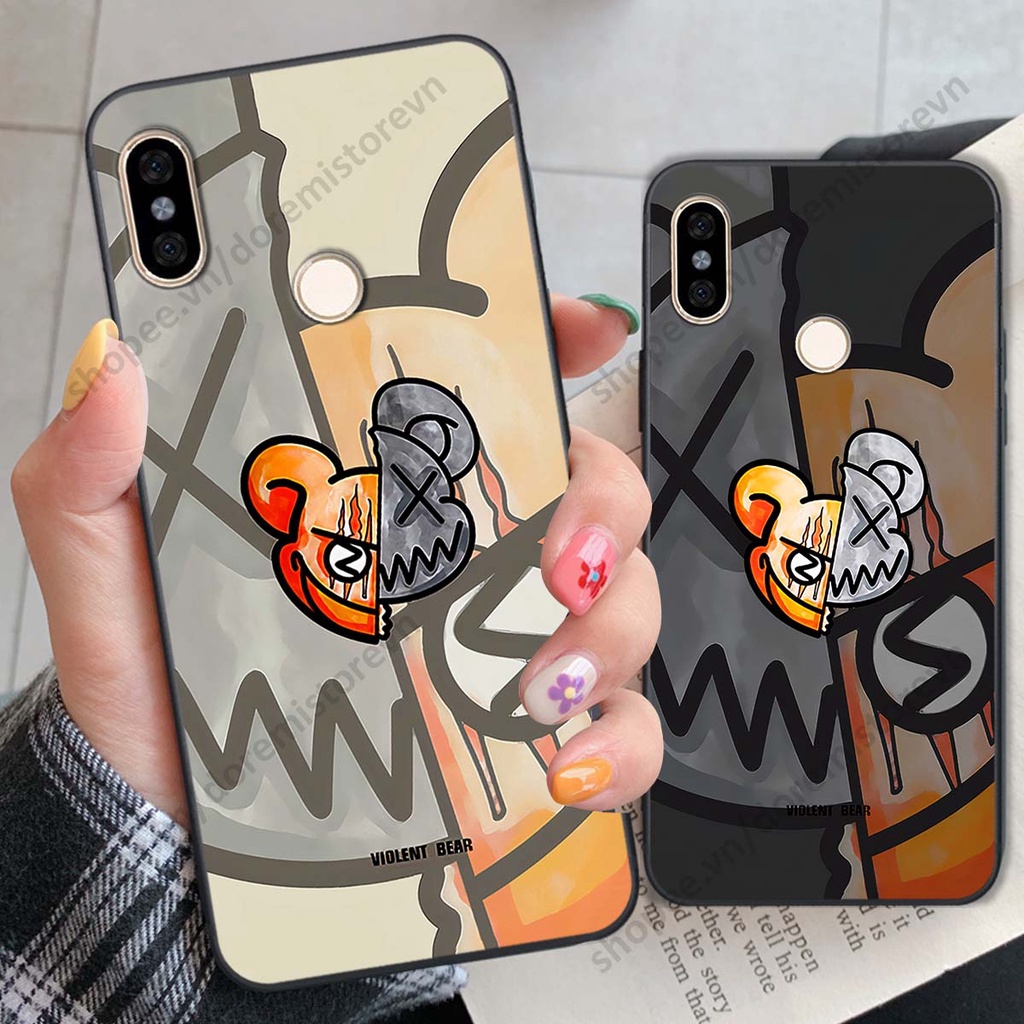 Ốp lưng Xiaomi Redmi Note 5 / Note 6 hình kaws, kith, bear brick nổi 3D phong cách độc đáo