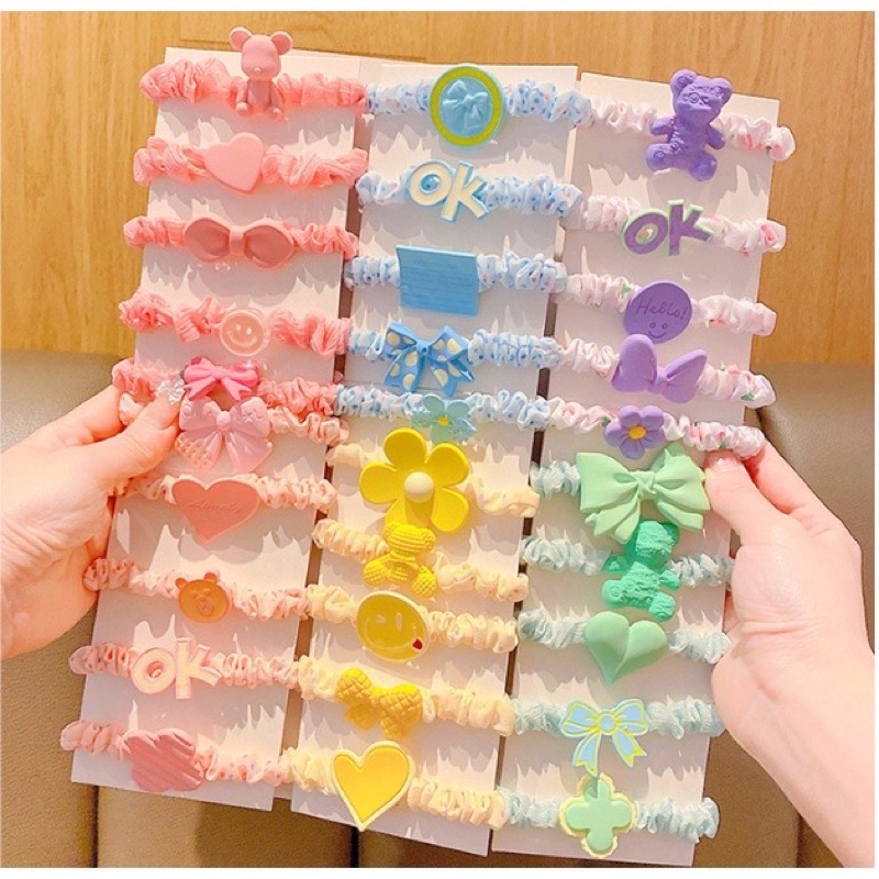 Set 5 Dây Buộc Tóc Cao Su Co Giãn Cho Bé Gái Họa Tiết Dễ Thương Phong Cách Hàn Quốc Xinh Xắn