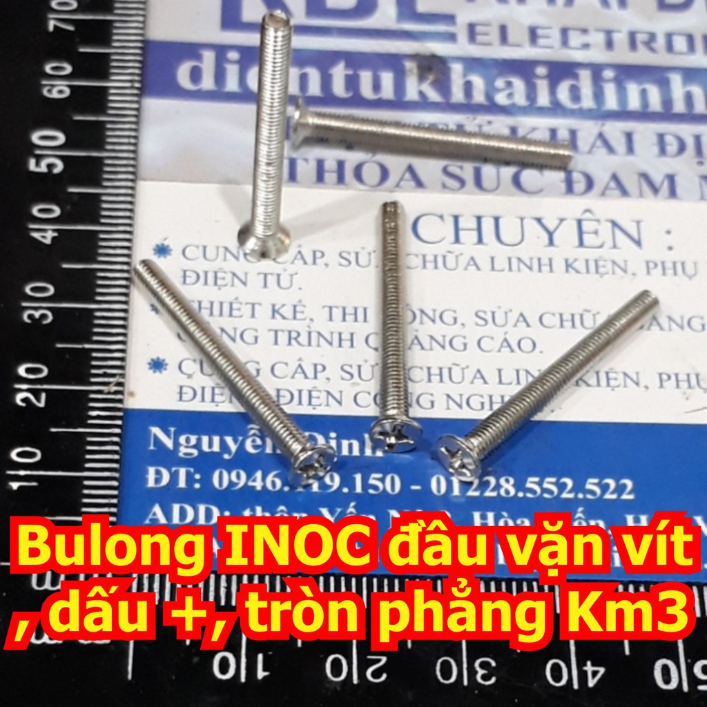 100 con bulong bu lông vít pake M3 GB819 KM3 inoc inox 4 chấu đầu +, đầu phẳng ( gói 100 cái ) kde0428