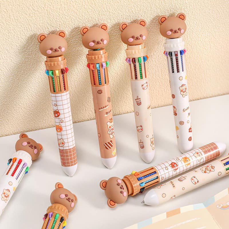 [Xả hàng] Bút bi 10 màu nắp gấu siêu kute - Bobu Shop - Giao màu ngẫu nhiên - văn phòng phẩm