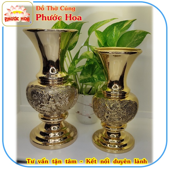 Bình Hoa - Bình Cắm Bông - Mai Liễu 3D 18cm, 22cm - Đồ Đồng Vĩnh Tiến - Bàn Thờ Đẹp - Đồ thờ cúng Phước Hoa