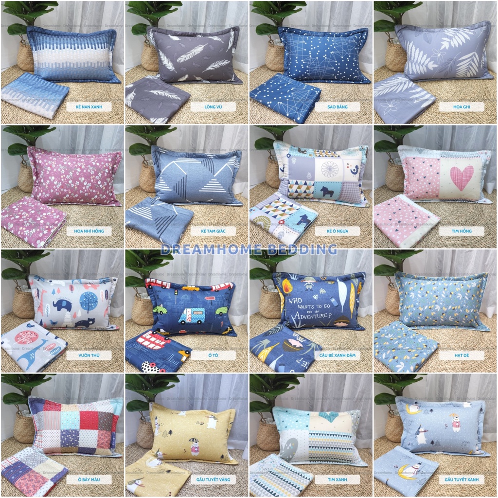 Vỏ gối 45x65 Cotton Hàn DREAMHOME trần bông mỏng đẹp, đanh mát, có khóa kéo tiện lợi (1 đôi)