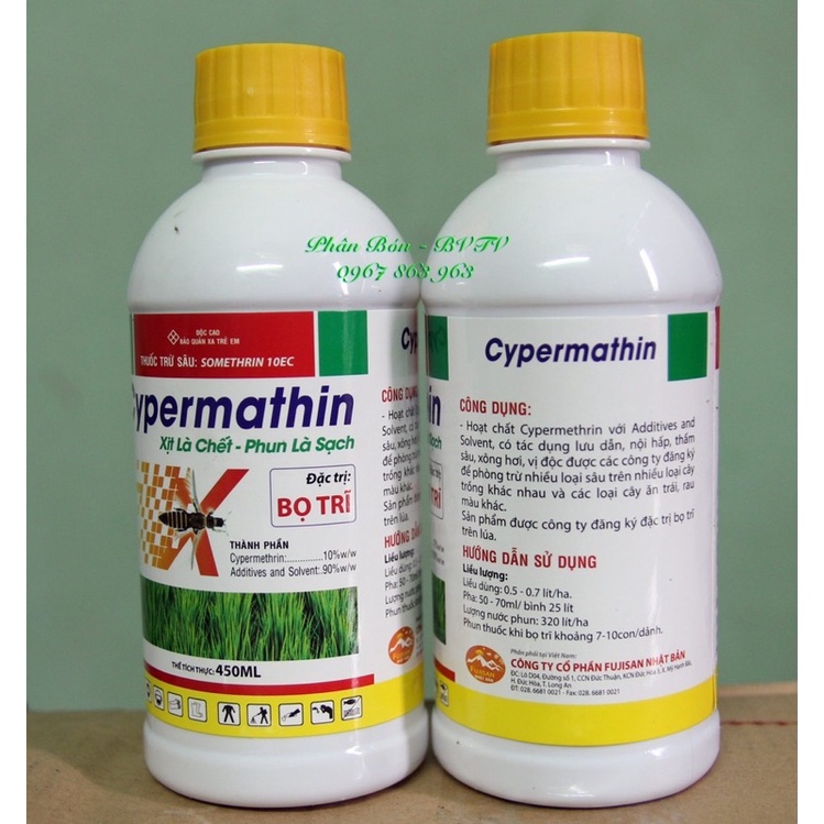 Cypermathin-chuyên trị muỗi hành, Bọ trĩ , côn trùng chích hút, chân đốt,chai 450ml