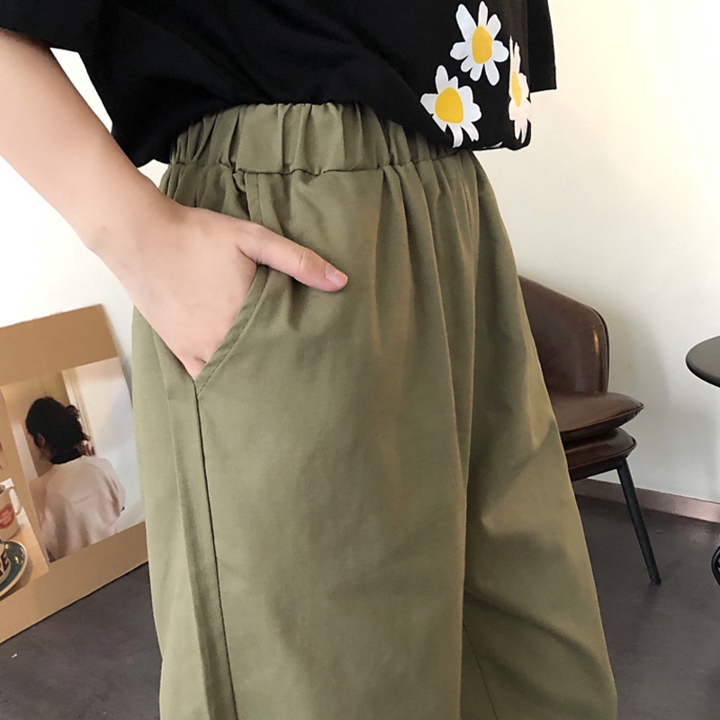 SUXI Quần dài ống rộng cạp cao thời trang retro phong cách Hàn Quốc cho nữ