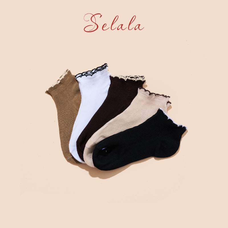 Tất Nữ Selala Cổ Vừa Bèo Nhún Cotton Co Giãn Màu Siêu Xinh TC15