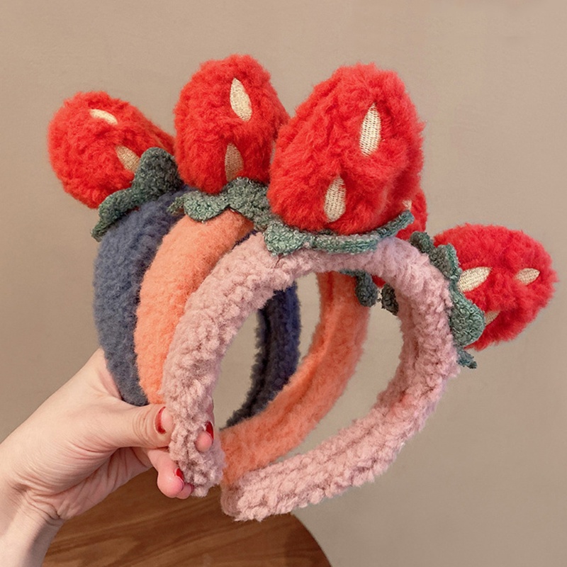 Flgo Băng Đô Rửa Mặt Trang Điểm Bằng Vải Lông Họa Tiết Dâu Tây Hoạt