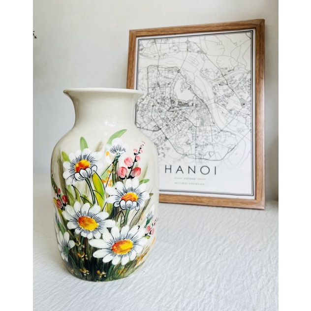 Lọ hoa deco đẹp- lọ hoa vẽ cúc hoạ mi- giá rẻ