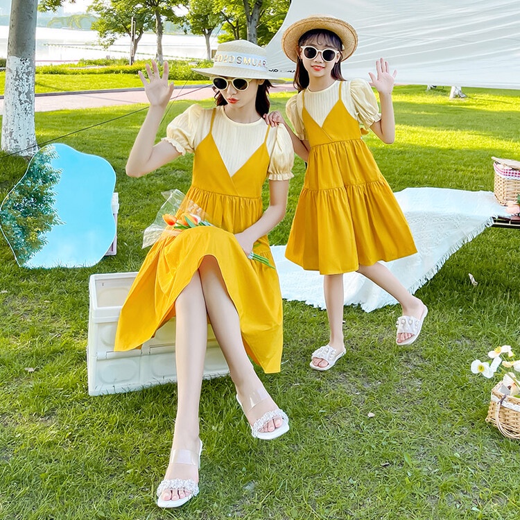 Đầm Hai Dây Giả Hai Mảnh Thời Trang Mùa Hè Mới 2022 Dành Cho Mẹ Và Bé