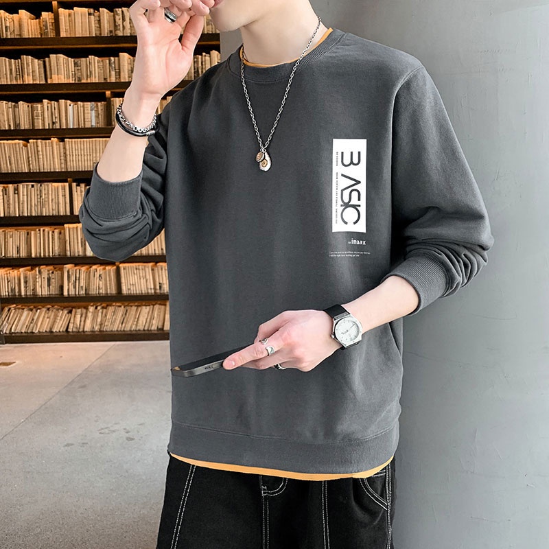 Áo Sweater Tay Dài Dáng Rộng Cổ Tròn In Họa Tiết Cá Tính Cho Nam