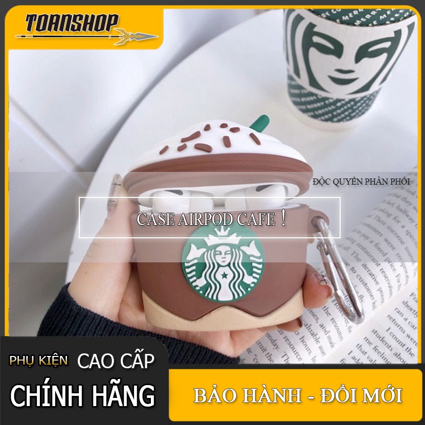 Case Airpod Silicon Cafe starbucksVỏ bao Airpods 1 2 đựng tai nghe không dây i11 i12 i18 ... tặng kèm móc đeo