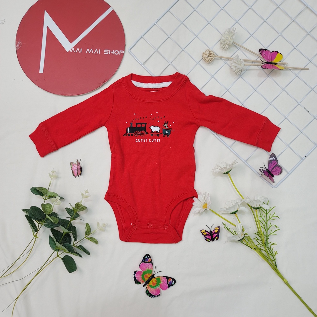 (3-6M chọn màu- trai) Body chip TAY DÀI xuất dư cổ tròn, cổ đáp vai cho bé gái- Bộ liền thân, BODYSUIT cho bé