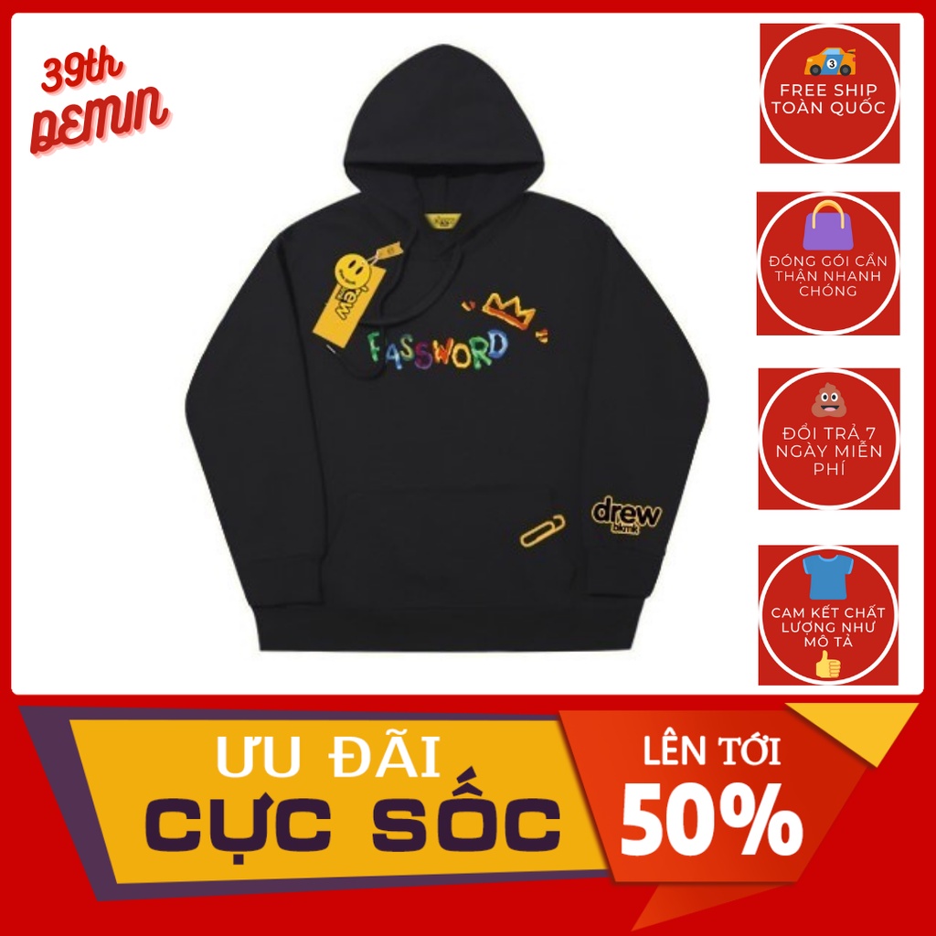 [ẢNH THẬT] Áo Hoodie Drew House PASSWORD unisex nam nữ 2 màu Đen Trắng Trending