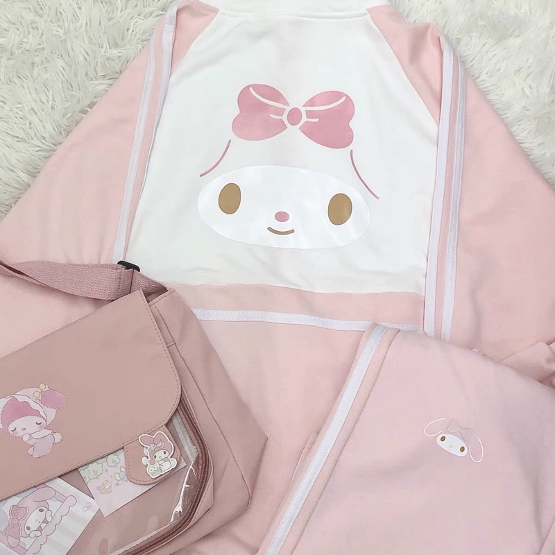 Áo khoác thể thao vải nỉ màu hồng cute my melody