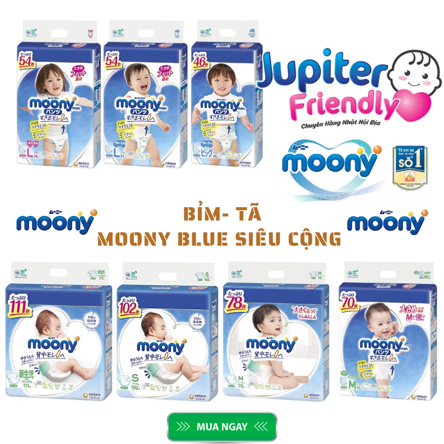 [Combo 2]Bỉm - Tã Moony Jumbo nội địa Nhật size (dán NB111, S102, M78- Quần M70, L54, XL46)