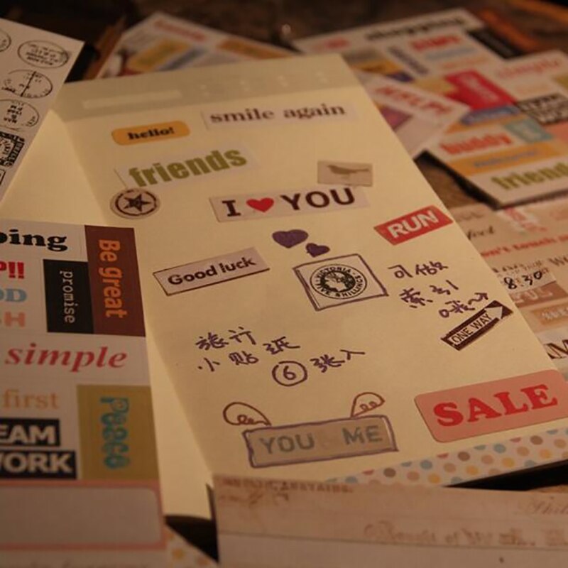 Set 6 tờ nhãn dán phong cách Retro dùng trang trí thủ công