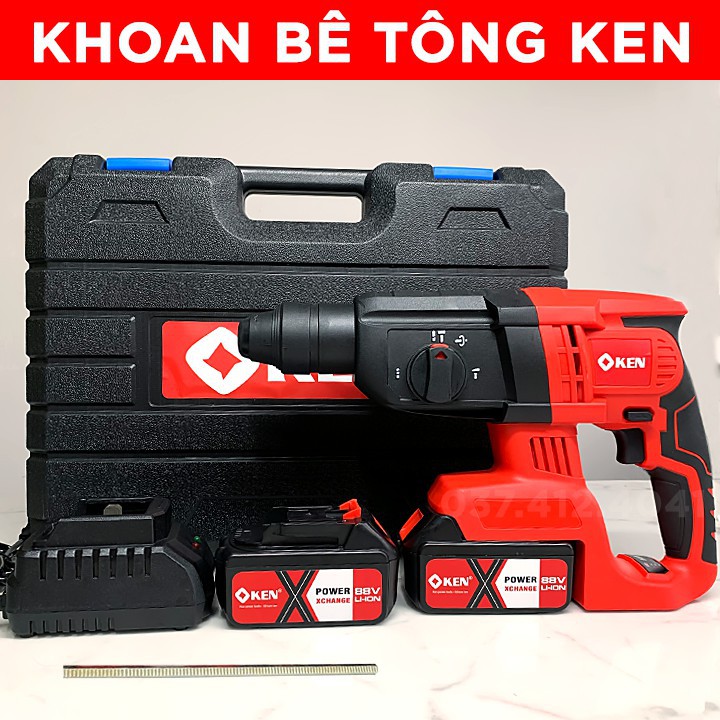 Máy khoan, đục bê tông dùng pin KEN 88V 3 chức năng - Pin 10 CELL - Động cơ từ  -  Không chổi than