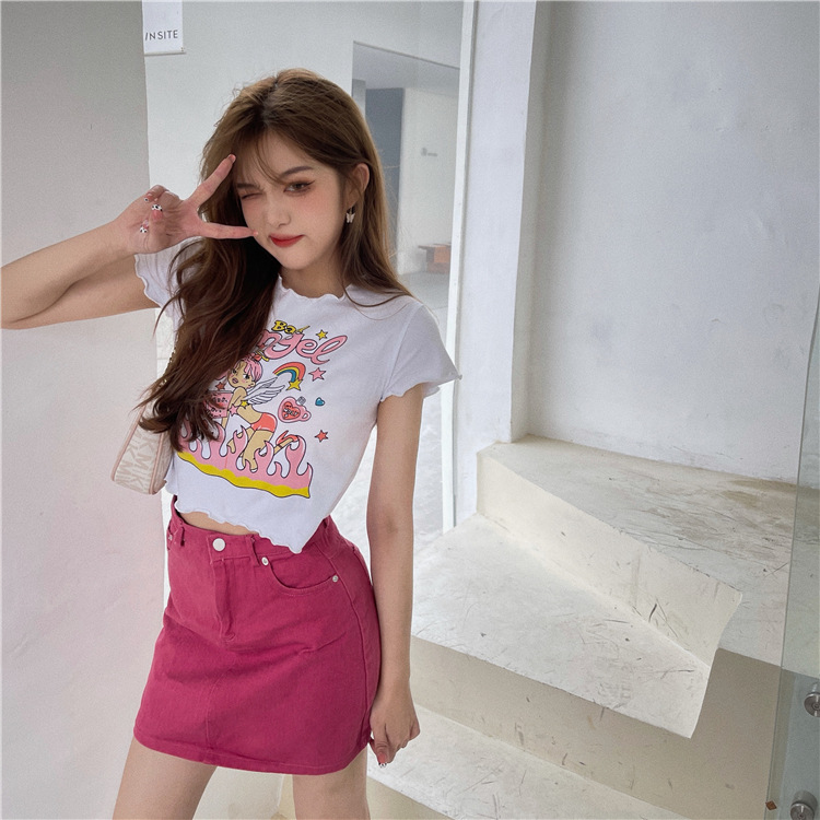 Korean women's White short sleeve t-shirt Casual top blouse