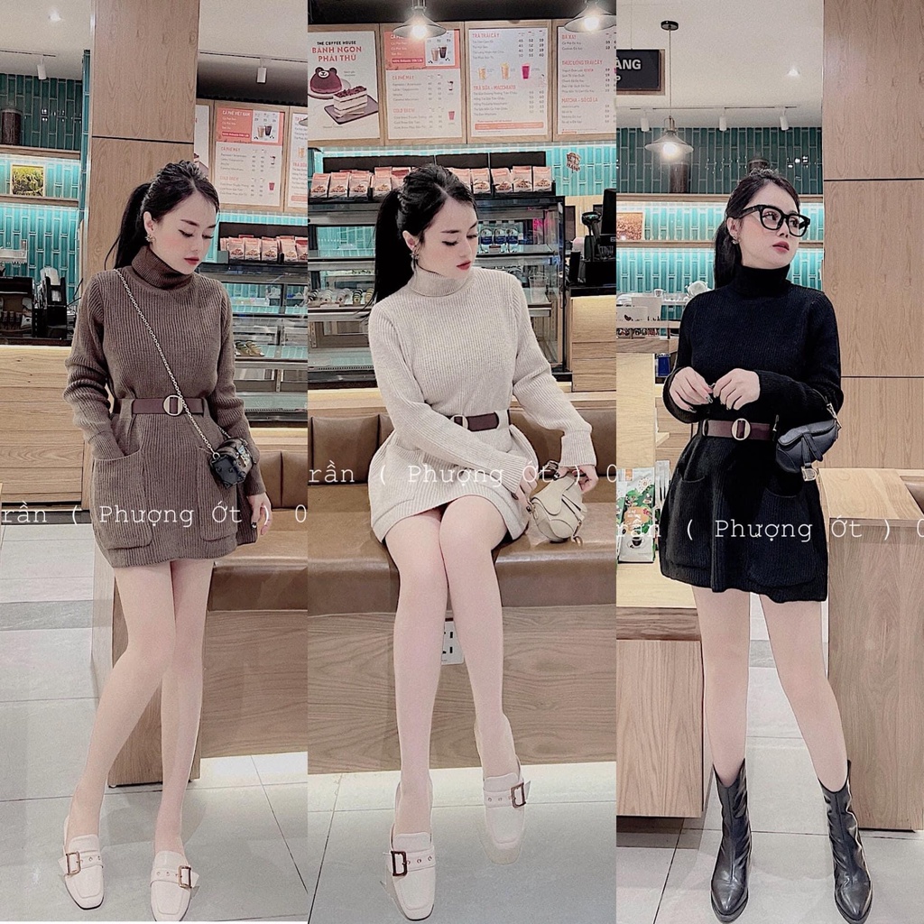 Váy len cổ lọ kèm đai siêu xinh