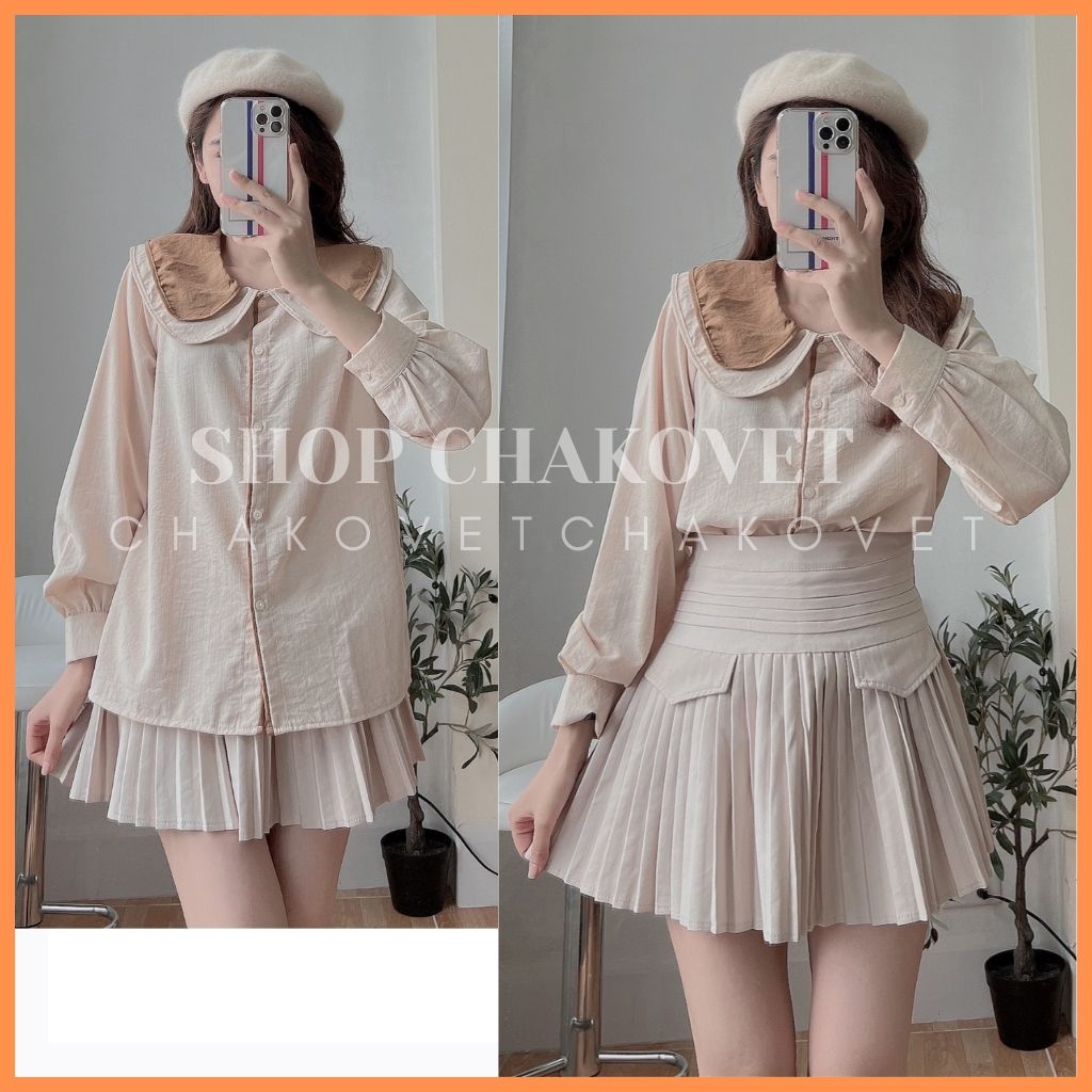 Áo sơ mi nữ dài tay màu trắng be xanh đẹp A8158, áo kiểu nữ cổ bèo 2 lá dáng ulzzang vintage hàn quốc cao cấp freesize