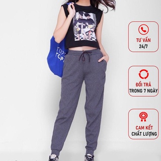 Quần jogger nỉ tăm nữ cao cấp cạp chun bo gấu mùa thu đông Hàn Quốc Q90