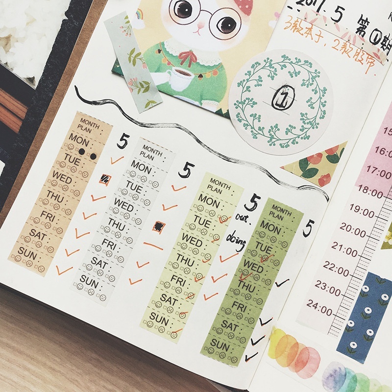 1 Cuộn Băng Keo Washi 1.5cm X 7m Time Or Weekly Planner Trang Trí Diy