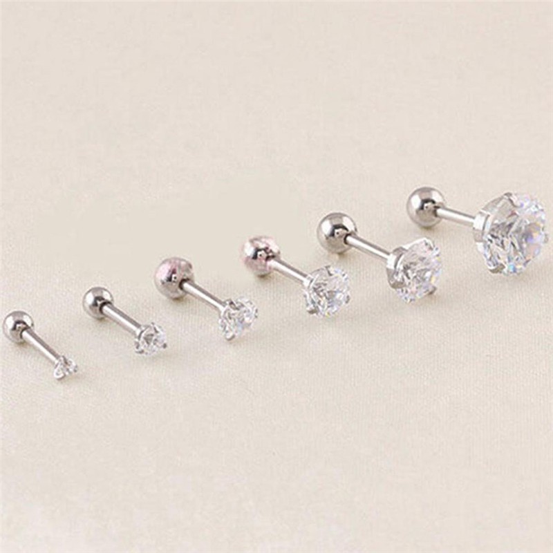 Khuyên xỏ sụn tai đính đá zircon thời trang cho nữ