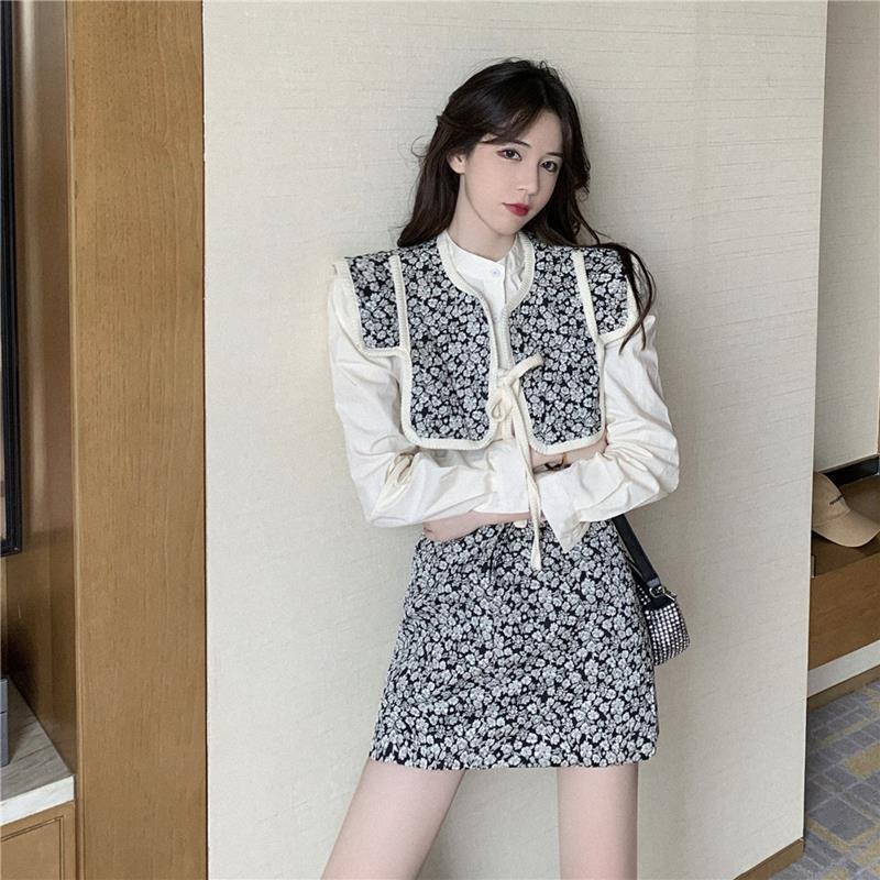 Set Áo Sơ Mi Tay Dài Họa Tiết Hoa + Chân Váy Ngắn Lưng Cao Thời Trang Mùa Thu Cho Nữ | BigBuy360 - bigbuy360.vn