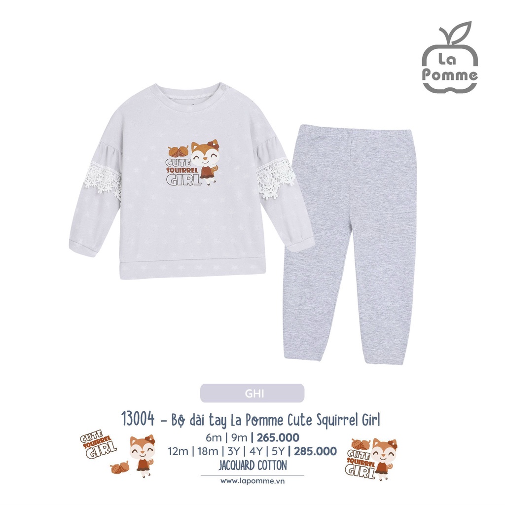 [La pomme 2022]- (Bộ quần áo dài tay Lapomme cho bé gái Cute squirrel girl SL13004