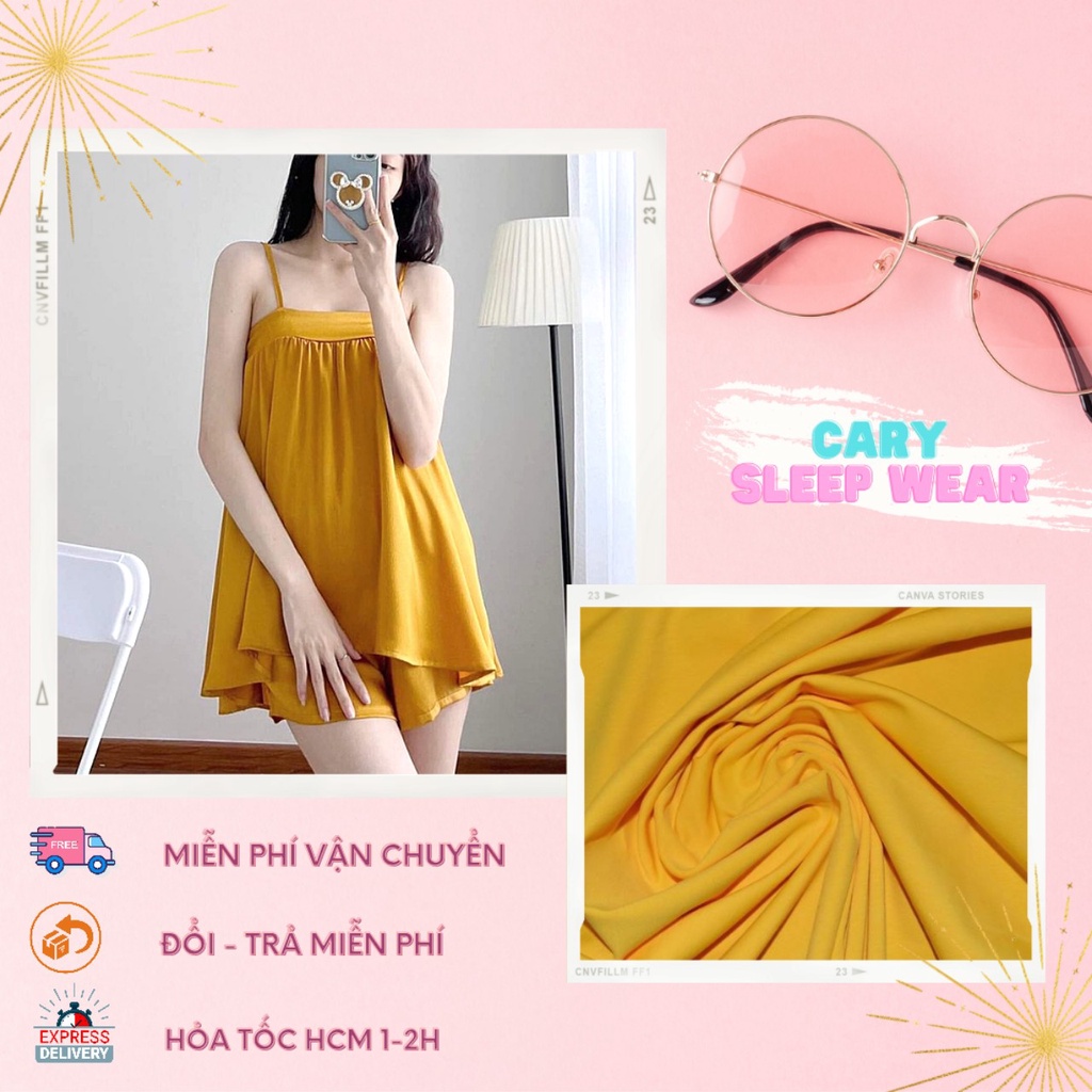 Set đồ ngủ hai dây họa tiết sexy, bộ ngủ 2 dây mặc nhà thoải mái mát mẻ CARY