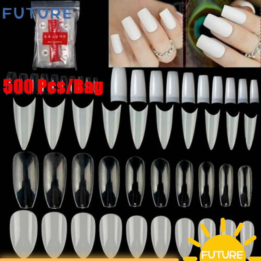 [Hàng mới về] Bộ 500 móng tay giả 10 kích thước màu trong suốt 6 kiểu dáng hợp thời trang