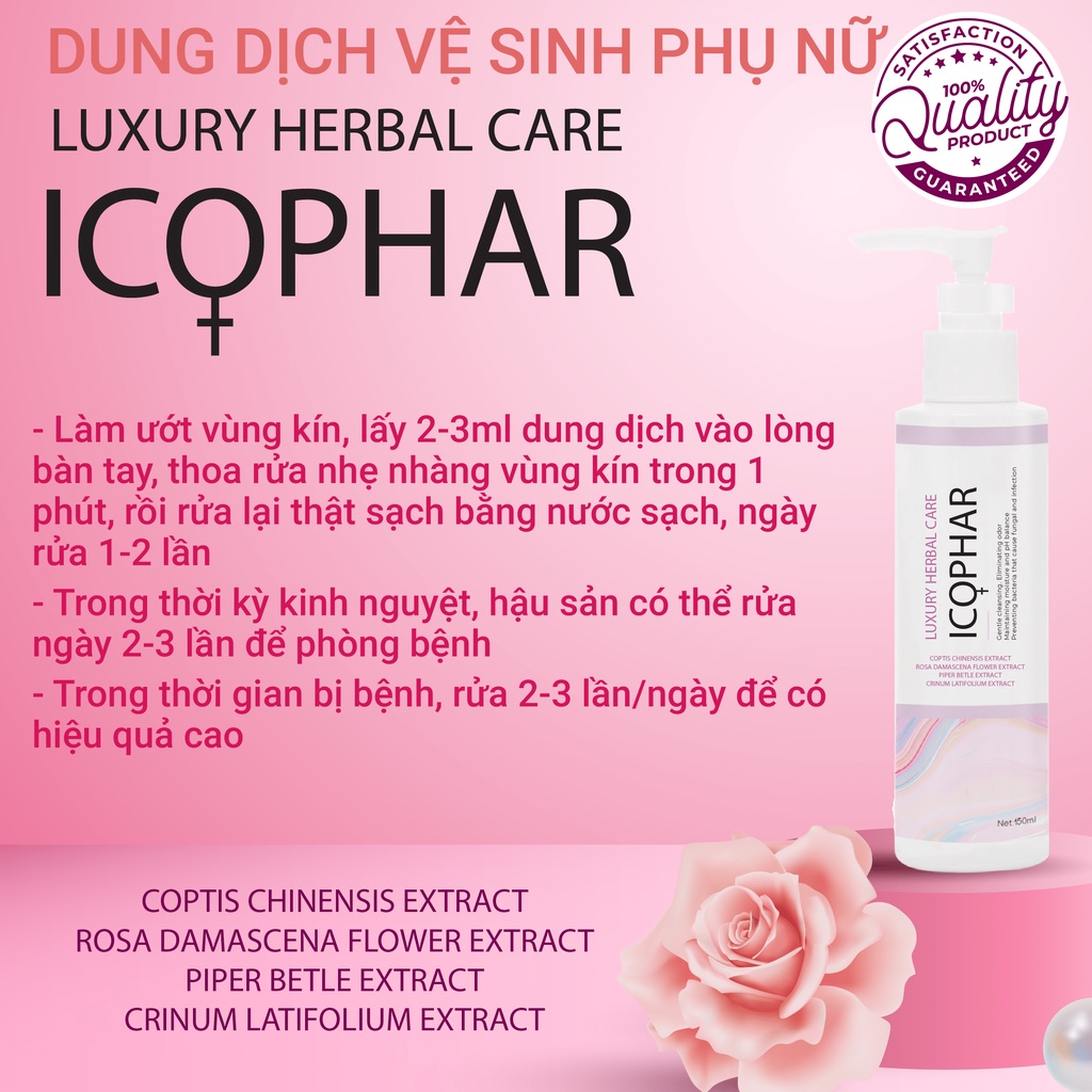 Dung dịch vệ sinh phụ nữ LUXURY HERBAL CARE ICOPHAR - Đánh bay viêm nhiễm, chống vi khuẩn, mang lại hương thơm tươi mát