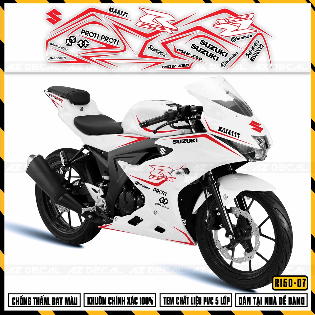 Tem Rời Dán Xe GSX R150 | GSX R150-07 | Decal Chỉ Chống Nước, Cắt Rời Dễ Dán Áp Dụng Xe Sơn Đỏ, Xanh, Đen, Trắng