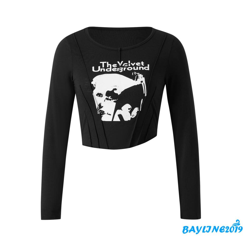 Áo Croptop Tay Dài In Chữ Thời Trang Dành Cho Nữ