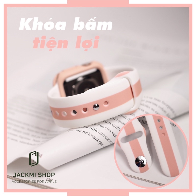 [COMBO 2 MÓN TRẮNG HỒNG BABY] DÂY SILICON HỌA TIẾT CHO APPLE WATCH + ỐP VIỀN RHINOSHIELD CHO APPLE WATCH