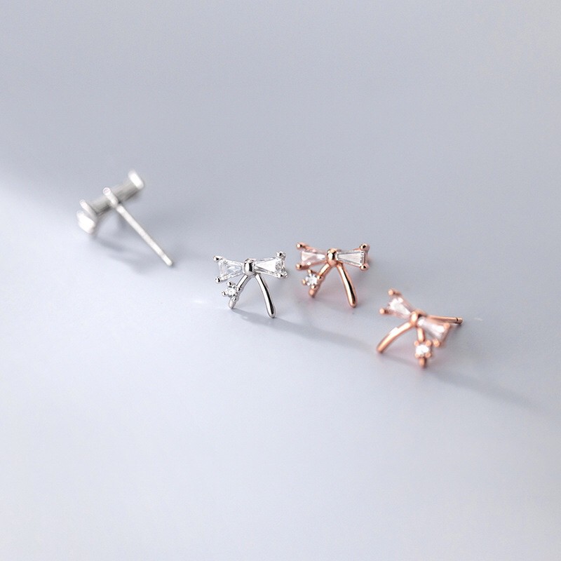 Bông tai bạc nữ H.A.S hình nơ đá - Khuyên tai bạc thời trang - HBT51