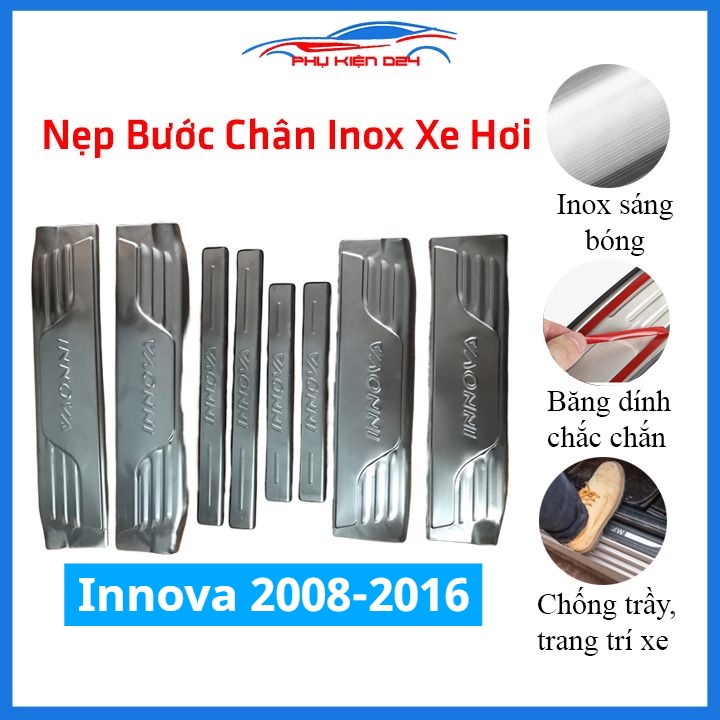 Bộ ốp bậc cửa trong ngoài Innova 2008-2009-2010-2011-2012-2013-2014-2015-2016 Inox chống trầy xe