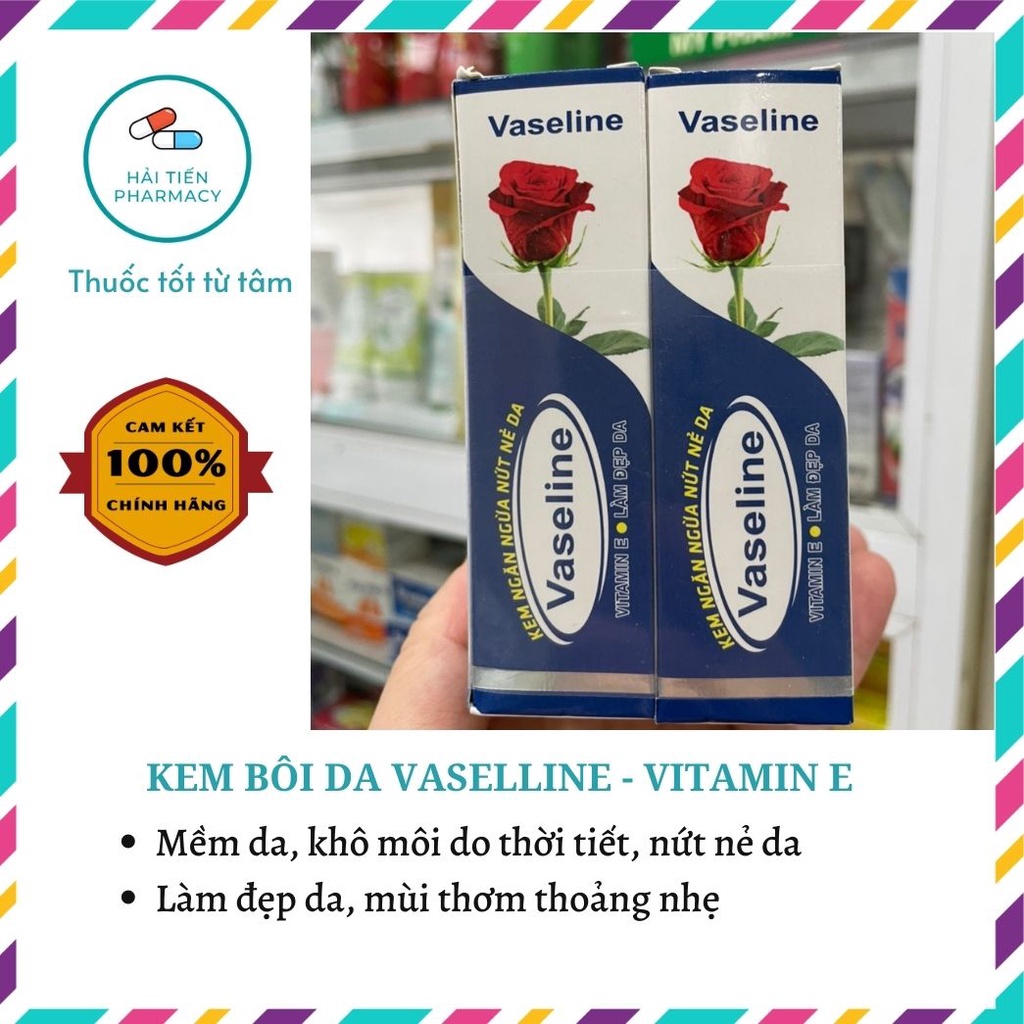 Kem dưỡng da Vaseline hoa hồng bổ xung Vitamin E làm đẹp da tuýp 10g
