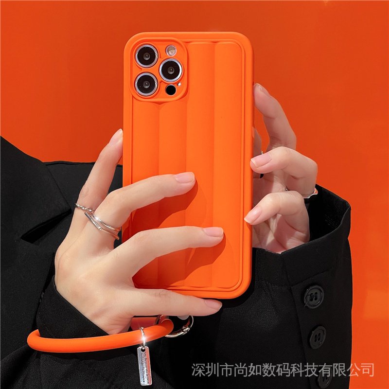 Ốp Điện Thoại Silicon Màu Dạ Quang Gắn Dây Đeo Cổ Tay Hình Quả Cam Màu Dạ Quang Cho iPhone 13 XR 11 12ProMax XSMAX 8plus