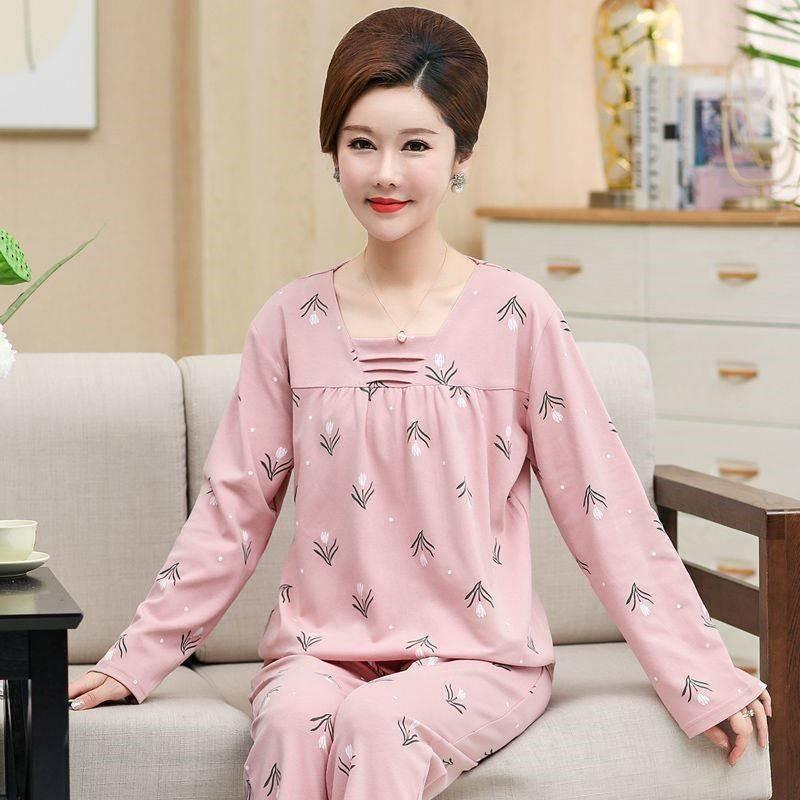 Bộ đồ ngủ tay dài plus size cho phụ nữ trung niên