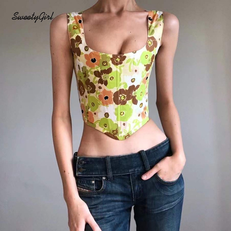 Áo Tank Top Cổ Chữ U In Họa Tiết Phong Cách Đường Phố Thời Trang Quyến Rũ Cho Nữ