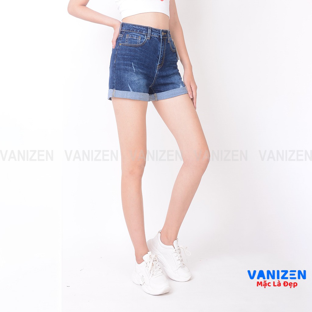 Quần short jean nữ ngắn đẹp lưng cao cạp cao gấu gấp rách hàng hiệu cao cấp mã 4350 VANIZEN