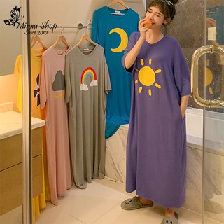 Váy đầm Big Size dáng suông, váy ngủ mặc ở nhà dáng siêu dài - chất cotton mềm mại - phong cách Hàn Quố