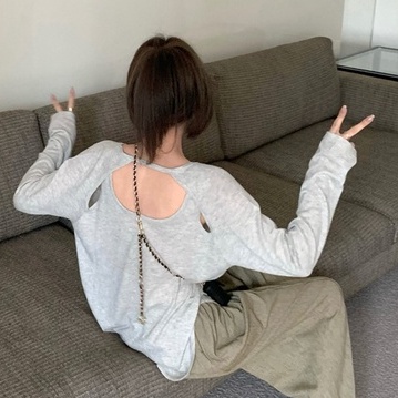 QKOOLE  Áo Thun Dệt Kim Tay Dài Cổ Tròn Màu Sắc Đơn Giản Phong Cách Hàn Quốc Cho Nữ